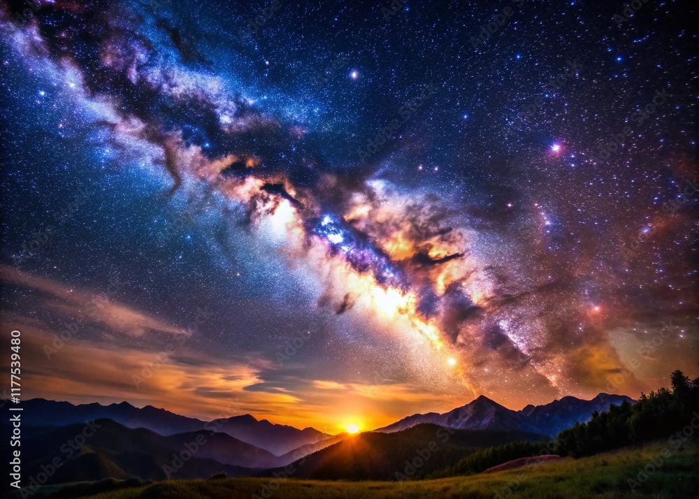 Obraz premium Majestic Milky Way Galaxy: Starry Night Sky and Cosmic Universe Background