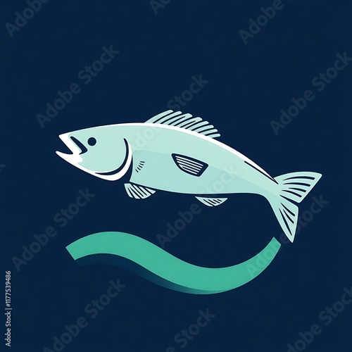 Leaping Fish Logo: Minimalist and modern logo design with a stylized fish leaping out of a wave. Ideal for businesses related to seafood, fishing, or the ocean.   photo