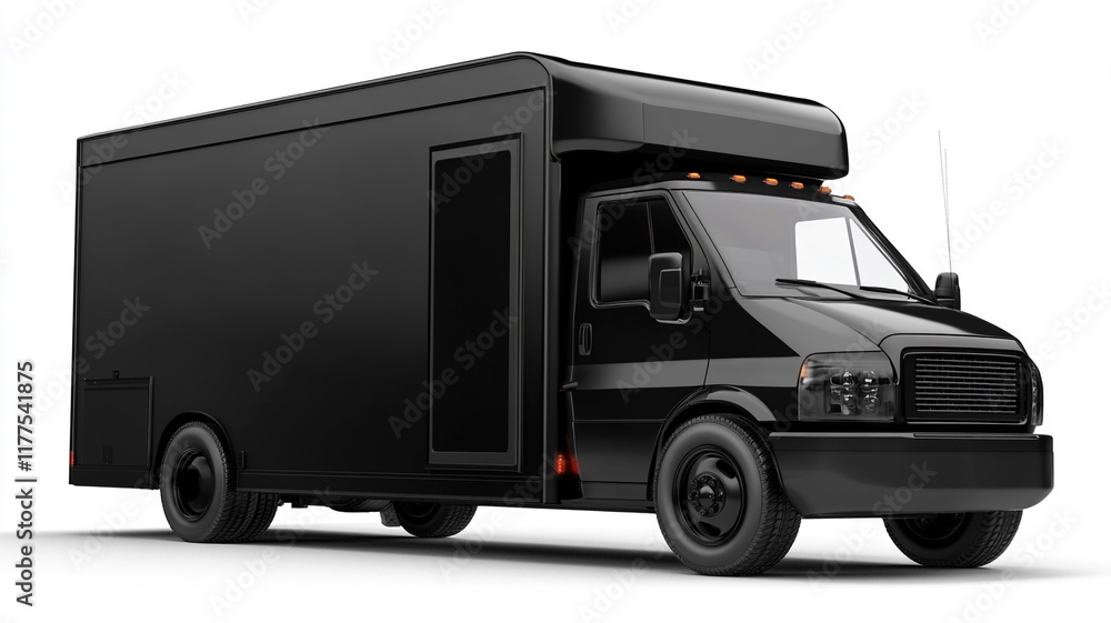 A black modern delivery van isolated on white background. A black modern delivery van isolated on white background.