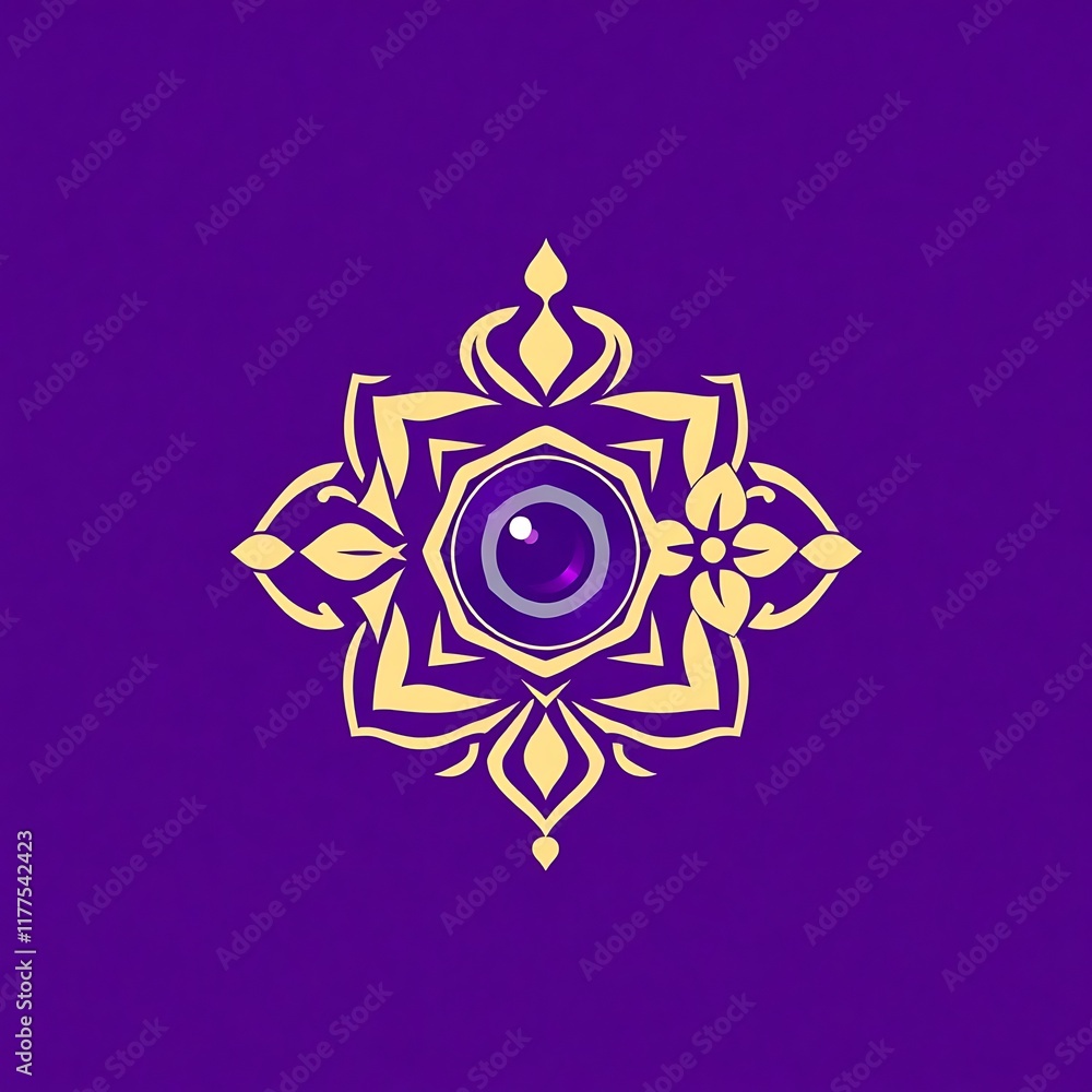 Golden Eye Mandala: A captivating symbol with a golden mandala design and a purple eye in the center. This intricate and mesmerizing artwork evokes a sense of mystery, wisdom, and inner vision. Golden Eye Mandala: A captivating symbol with a golden mandala design and a purple eye in the center. This intricate and mesmerizing artwork evokes a sense of mystery, wisdom, and inner vision.