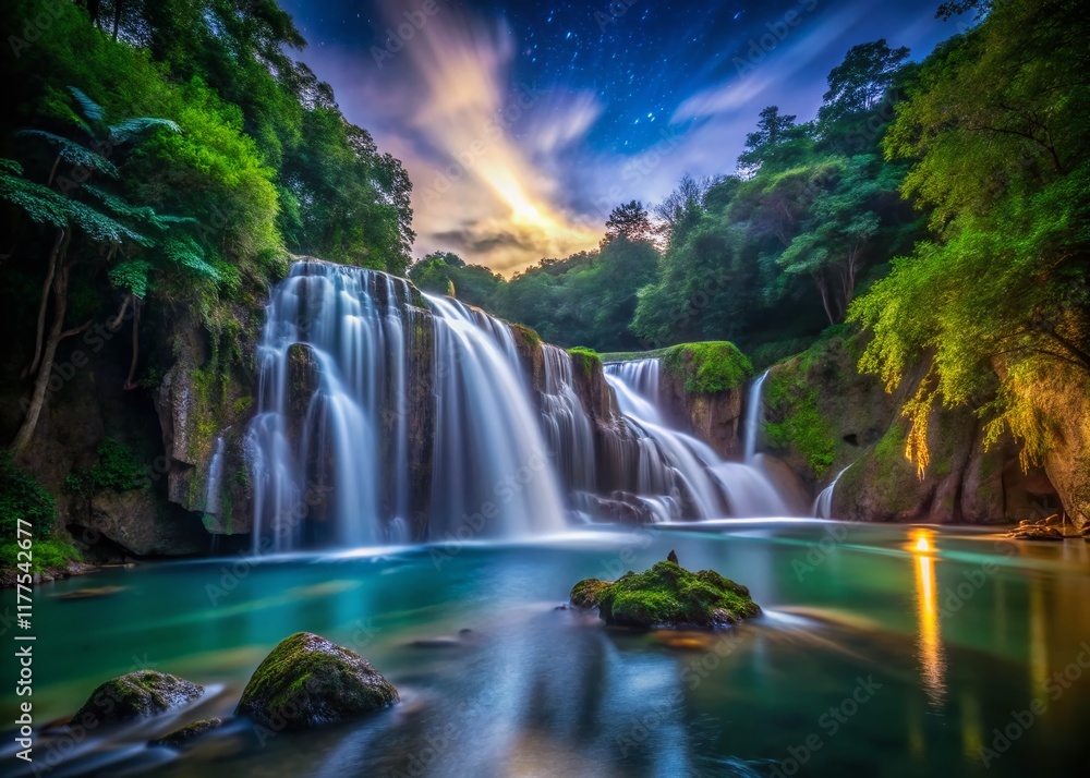 Fototapeta premium Majestic Pangas Falls, Bohol, Philippines: Nighttime Low Light Photography