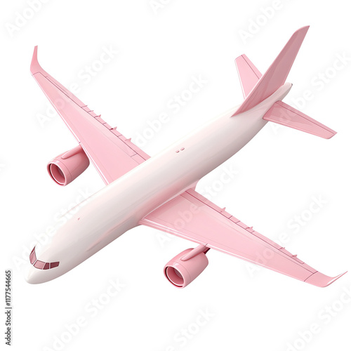 Top view of pink plane on white background