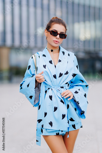 Stylish woman in a blue suit