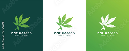 Natural Cannabis Marijuana Hemp Weed Leaf CBD logo design