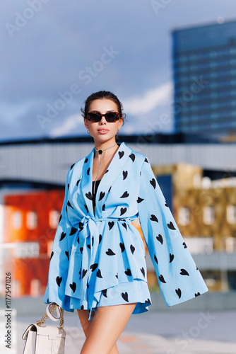 Stylish woman in a blue suit