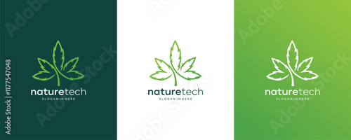 Minimalist Cannabis Marijuana Hemp Weed Leaf CBD vector logo design
