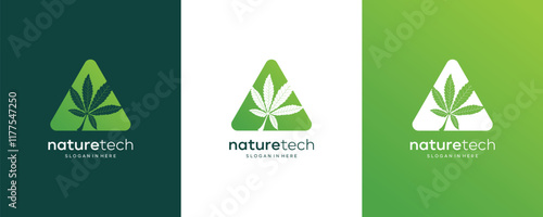 Modern Cannabis Marijuana Hemp Leaf with arrow Logo design