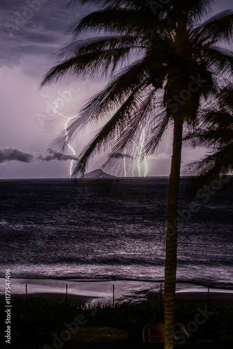 on the beach on a Thunder Storm with Lightning