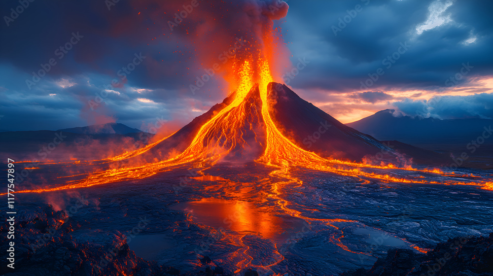 Balance of calm and power as a volcano gracefully Balance of calm and power as a volcano gracefully
