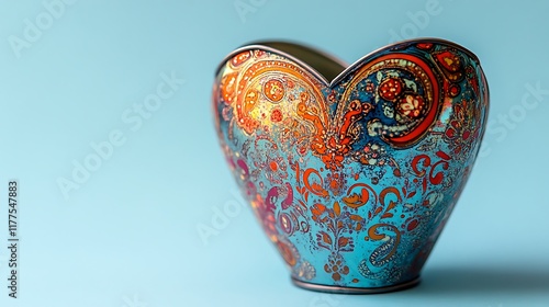 Bucket heart shaped with intricate paisley design on light blue background photo