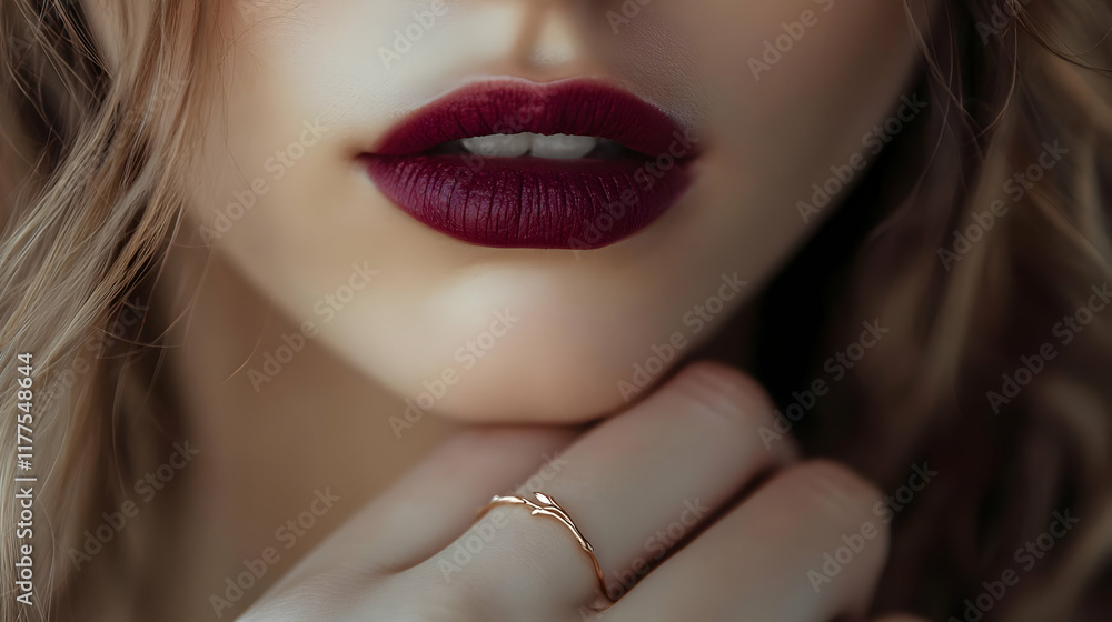 A close-up of beautiful lips adorned with dark lipstick, highlighting elegance and style in fashion. A close-up of beautiful lips adorned with dark lipstick, highlighting elegance and style in fashion.