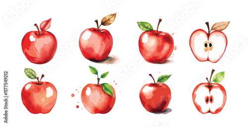 Creative Red Apples with Artistic Watercolor Splatter Vector Design Icon Illustration