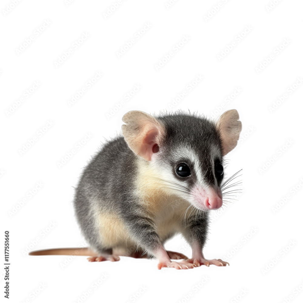 small. adorable marsupial with large ears and a distinctive face its fur is gray with a light underbelly. and it stands on all fours. showcasing its curious nature the clean white background emphasize small. adorable marsupial with large ears and a distinctive face its fur is gray with a light underbelly. and it stands on all fours. showcasing its curious nature the clean white background emphasize