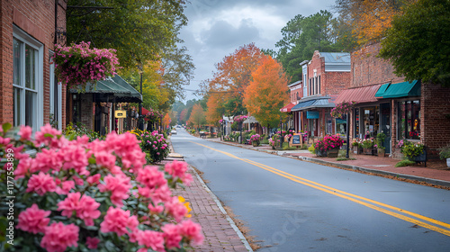 A Vibrant Perspective of Inman's Beautiful Flowering Bush Amid a Quaint Southern Town Background