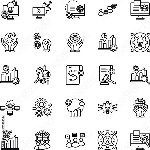 Technical System icon sheet with some icons like Configuration, Technical Support,  Support System, System Administrator, Enrichment and others.