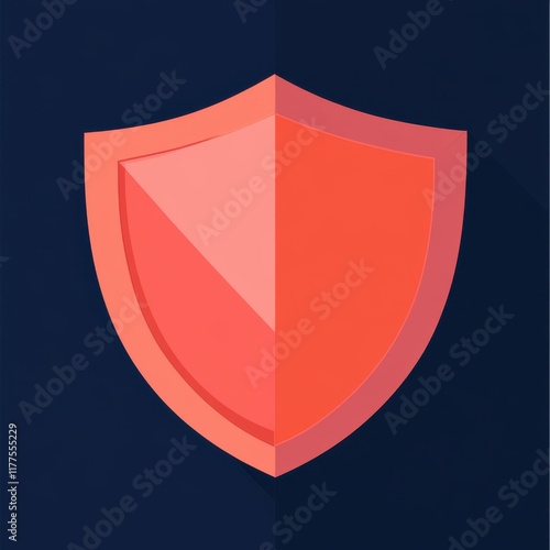 Free Download Stylized coral shield icon on a dark blue background, symbolizing protection and security. - GFXLoad