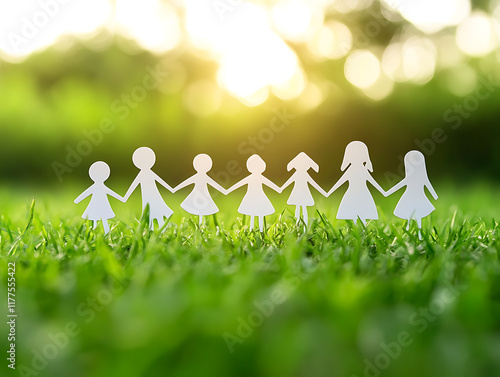 Wallpaper Mural Group of paper people on grass with light background Torontodigital.ca