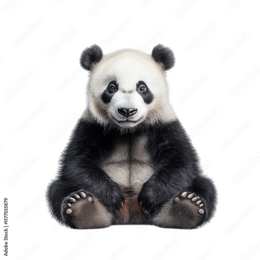 cute panda sitting on a white background. showcasing its distinctive black and white fur. round face. and expressive eyes the panda appears relaxed and friendly. making it an appealing representation cute panda sitting on a white background. showcasing its distinctive black and white fur. round face. and expressive eyes the panda appears relaxed and friendly. making it an appealing representation