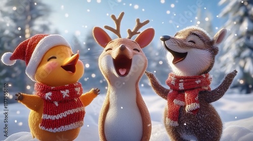 Funny Animals Sing a Song - Illustration on the Theme of Holi