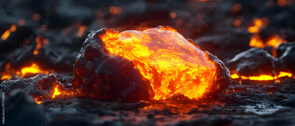 A vibrant close-up of molten lava flowing, showcasing the raw power and beauty of volcanic activity. A vibrant close-up of molten lava flowing, showcasing the raw power and beauty of volcanic activity.