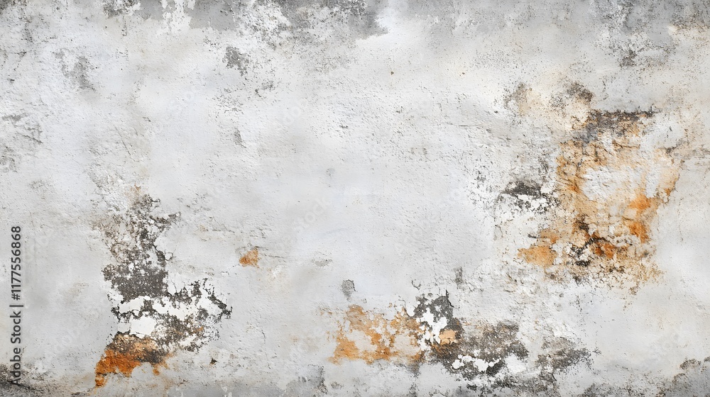 Obraz premium Weathered and Textured Concrete Wall with Flaking Paint and Rust Stains