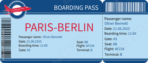 Airplane ticket template in modern style.
