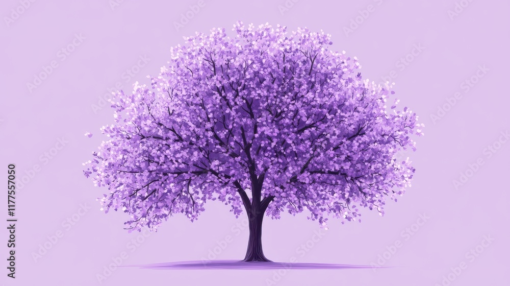 Obraz premium A solitary purple tree stands tall against a pale lavender background