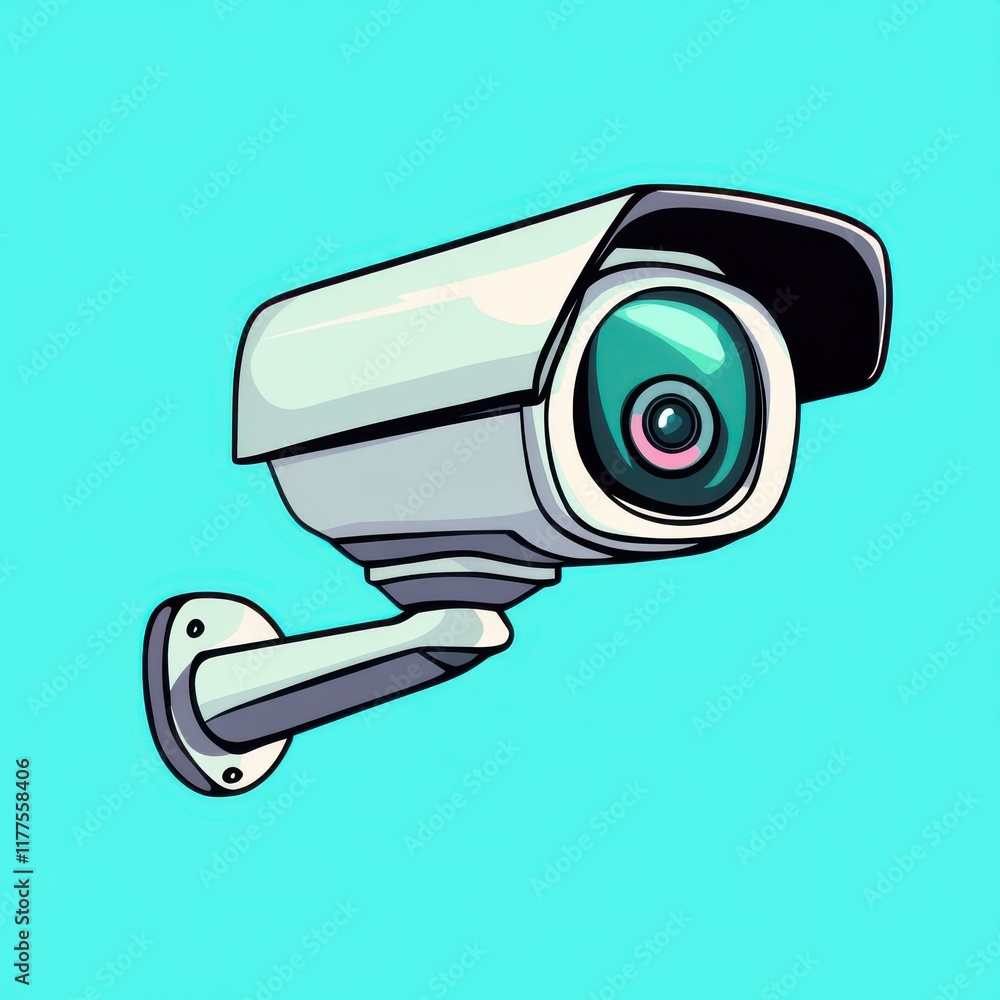 Illustration of a security camera in a modern, minimalist style against a bright blue background. Illustration of a security camera in a modern, minimalist style against a bright blue background.