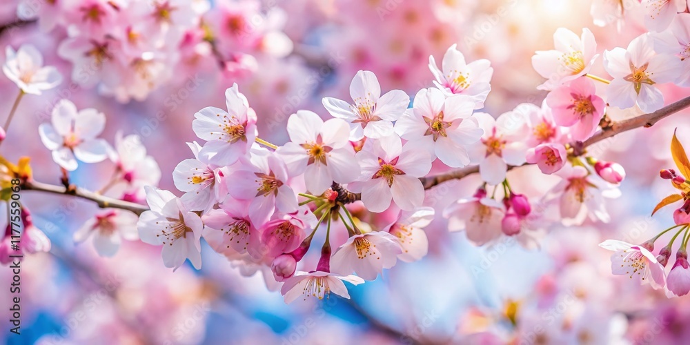 Obraz premium Miniature Cherry Blossom Tree, Spring Bloom, Pink Flowers, Tilt-Shift Photography, Japanese Cherry