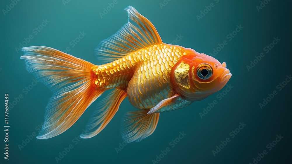 Golden yellow fish underwater away near the rocks view from right side Golden yellow fish underwater away near the rocks view from right side