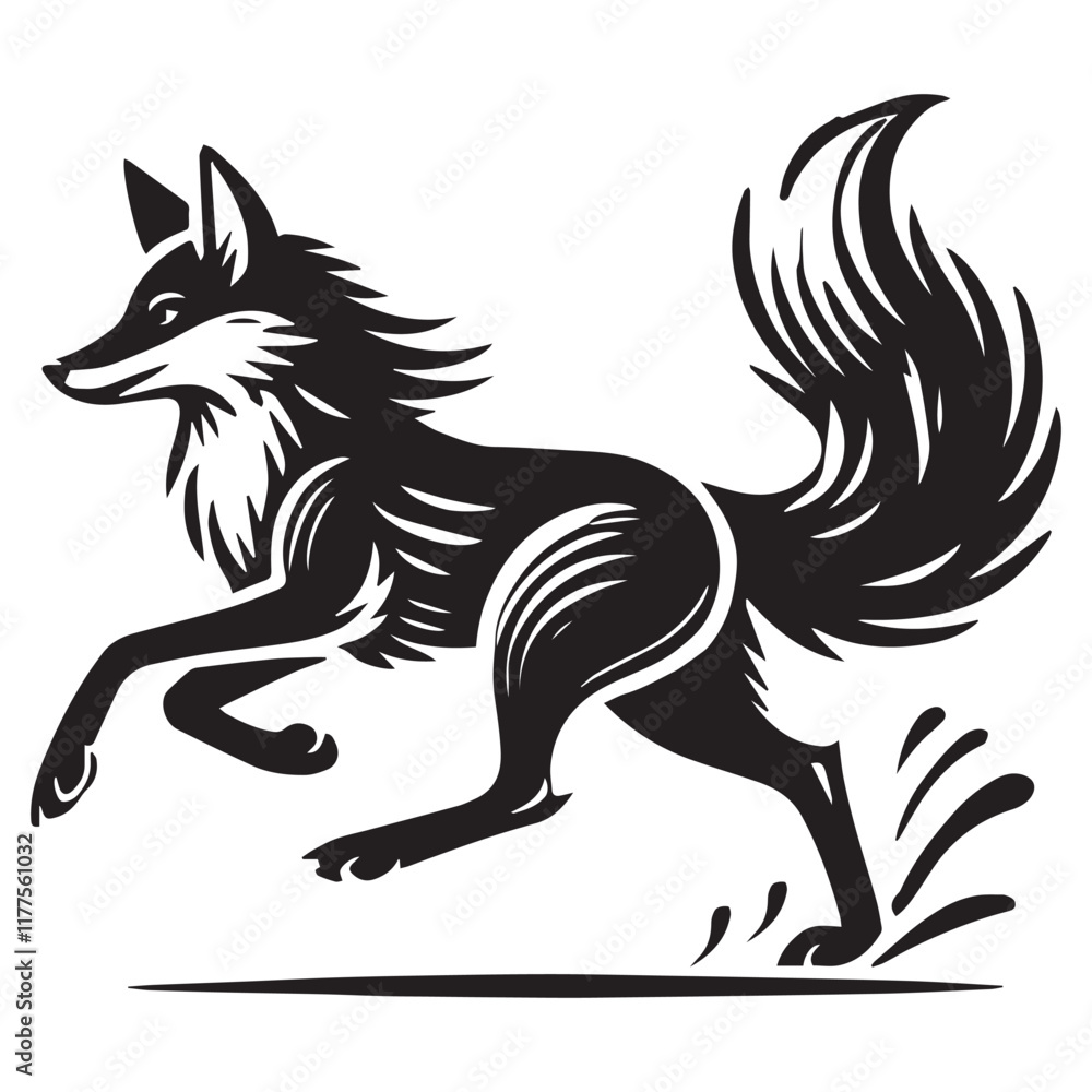 Obraz premium Running fox silhouette vector