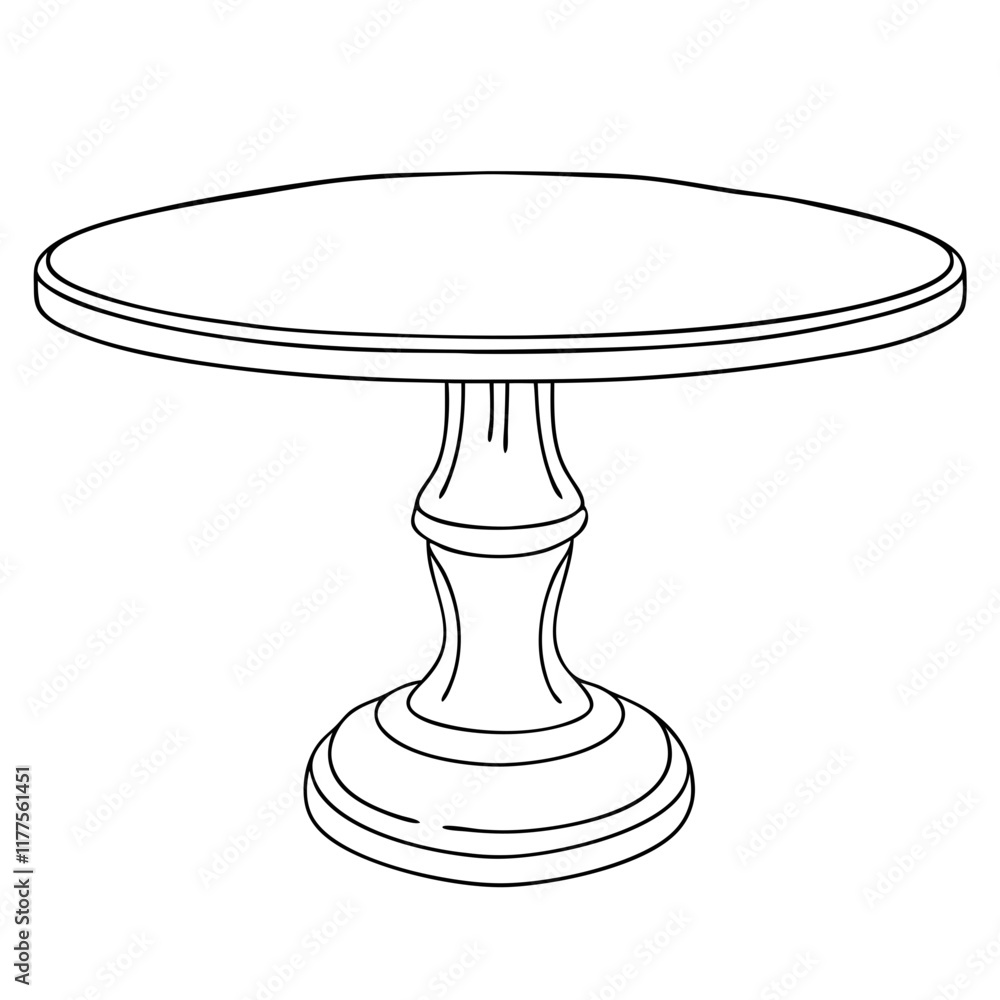 Round Table Line Art. Furniture Vector Illustration Round Table Line Art. Furniture Vector Illustration