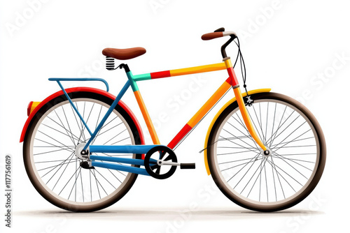 colorful vintage bicycle with retro design and vibrant frame on white background photo