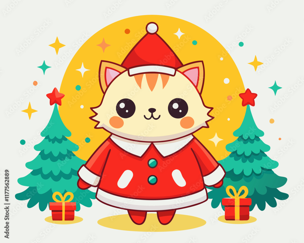 Cute Cartoon Cat in Santa Claus Outfit – Christmas Holiday Character Illustration Cute Cartoon Cat in Santa Claus Outfit – Christmas Holiday Character Illustration