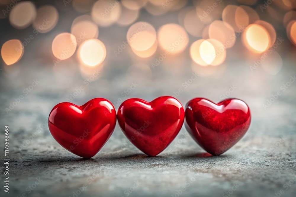 Obraz premium Miniature Red Hearts on Grey Background: Tilt-Shift Romantic Stock Photo