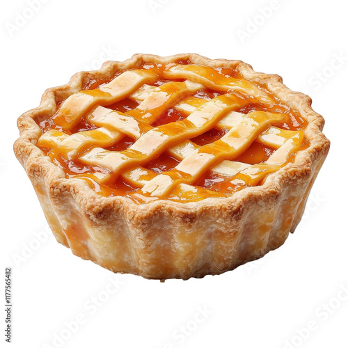 delicious-looking pie with a golden-brown crust and a glossy fruit filling. topped with a classic lattice design this dessert is typically enjoyed as a sweet treat. perfect for gatherings or celebrati photo