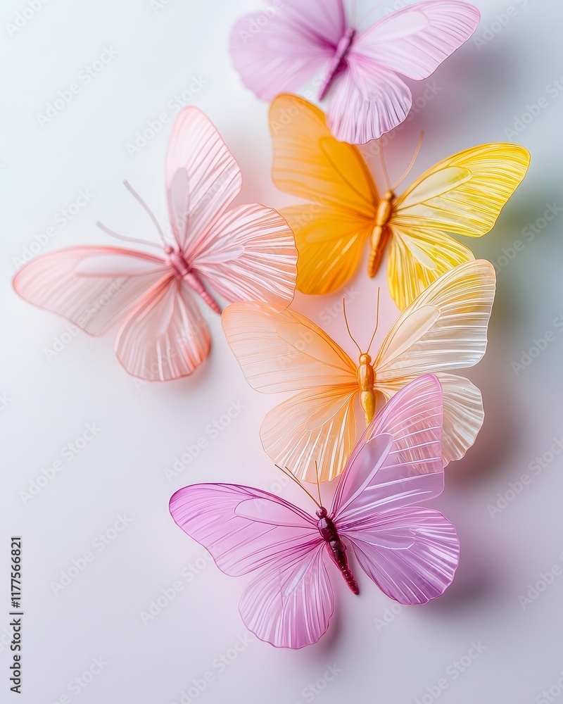 Fototapeta premium Delicate Pastel Butterflies Spring Summer Nature Decoration