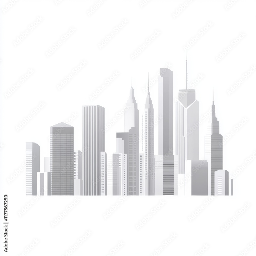 Fototapeta premium A minimalist illustration of a modern city skyline in various shades of gray, exuding a contemporary feel.