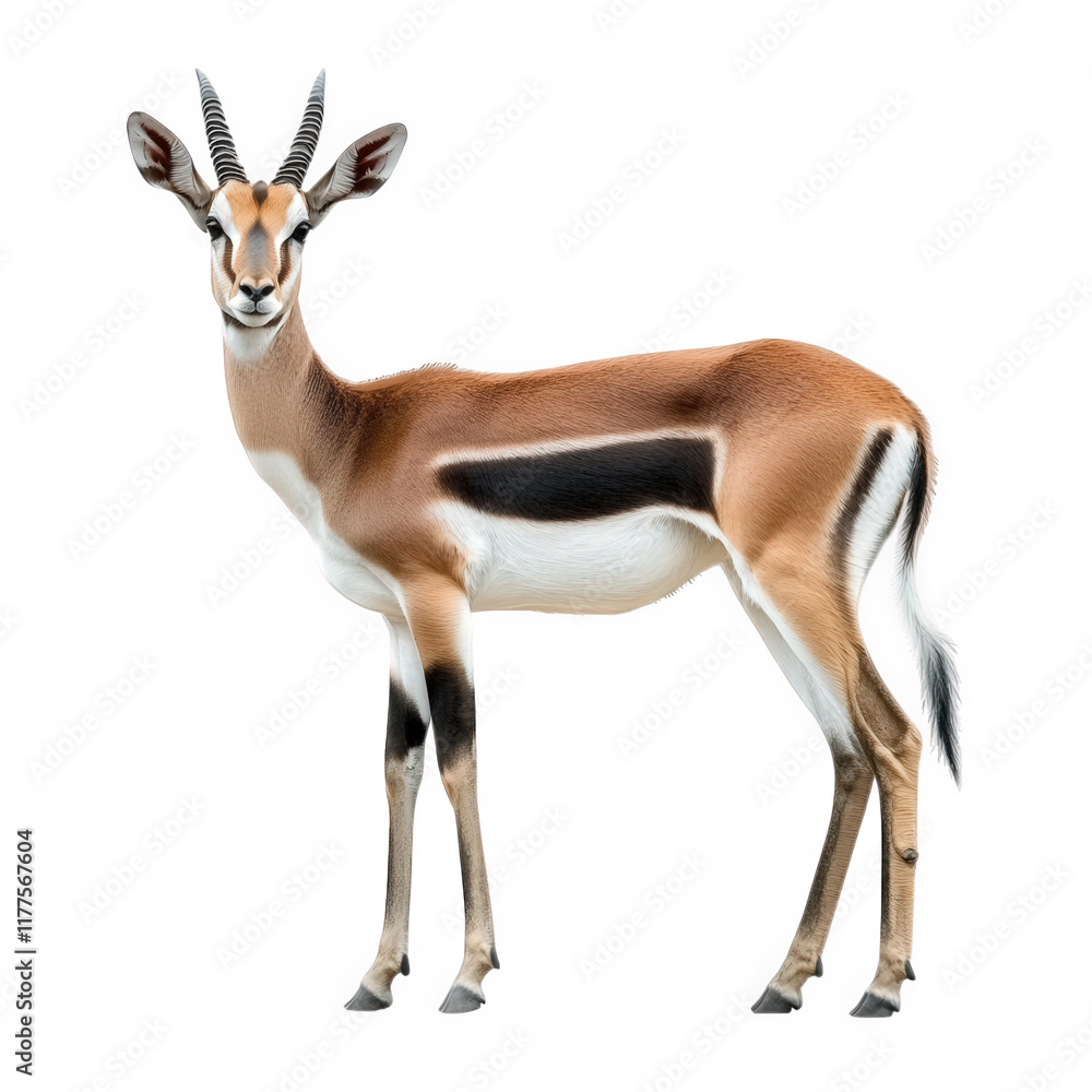 standing antelope with a sleek body. long legs. and distinctive markings. showcasing its graceful form against a white background this depiction highlights the beauty of wildlife and can serve educati standing antelope with a sleek body. long legs. and distinctive markings. showcasing its graceful form against a white background this depiction highlights the beauty of wildlife and can serve educati