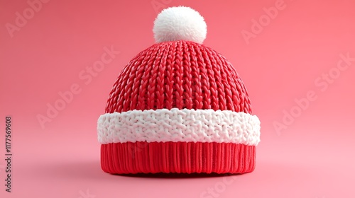 Classic red and white holiday cap on pink background photo