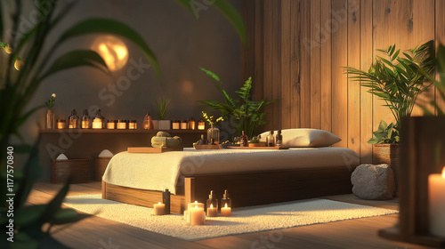 Cozy tranquil space with candles and cushions near wooden wall adorned by flowers