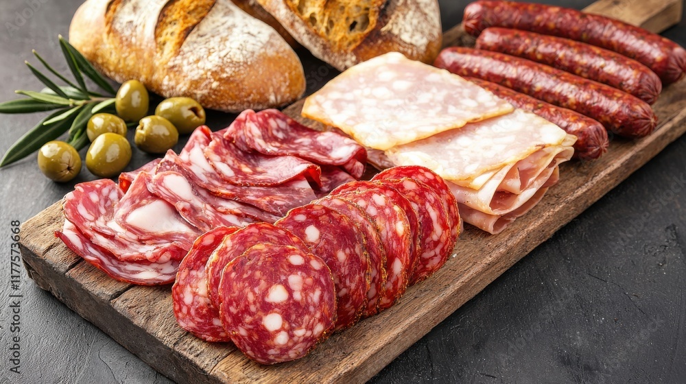 Rustic Display of Cured Meats and Sausages Rustic Display of Cured Meats and Sausages