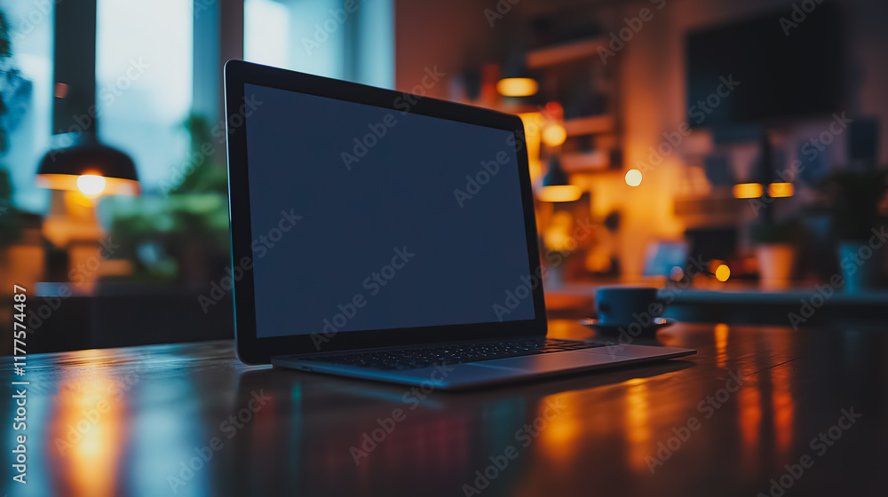 Laptop Mockup: A sleek, modern laptop sits on a wooden desk, its blank screen inviting your content to take center stage. The warm. Laptop Mockup: A sleek, modern laptop sits on a wooden desk, its blank screen inviting your content to take center stage. The warm.