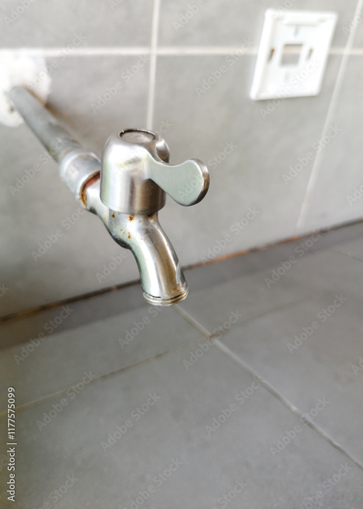 Shiny Stainless Steel Faucet in Modern Setting Shiny Stainless Steel Faucet in Modern Setting