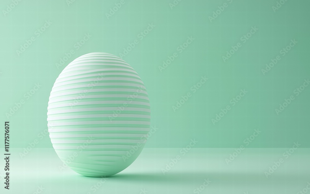 Minimalistic pastel eggs with clean stripes hovering on a light mint green background Minimalistic pastel eggs with clean stripes hovering on a light mint green background