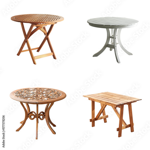 patio tables isolated on transparent background, weather-resistant table low maintenance UV-resistant durable