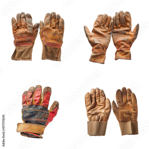 work gloves isolated cutout pair brown work gloves on transparent background, equipment personal protective grip dexterity protection hand