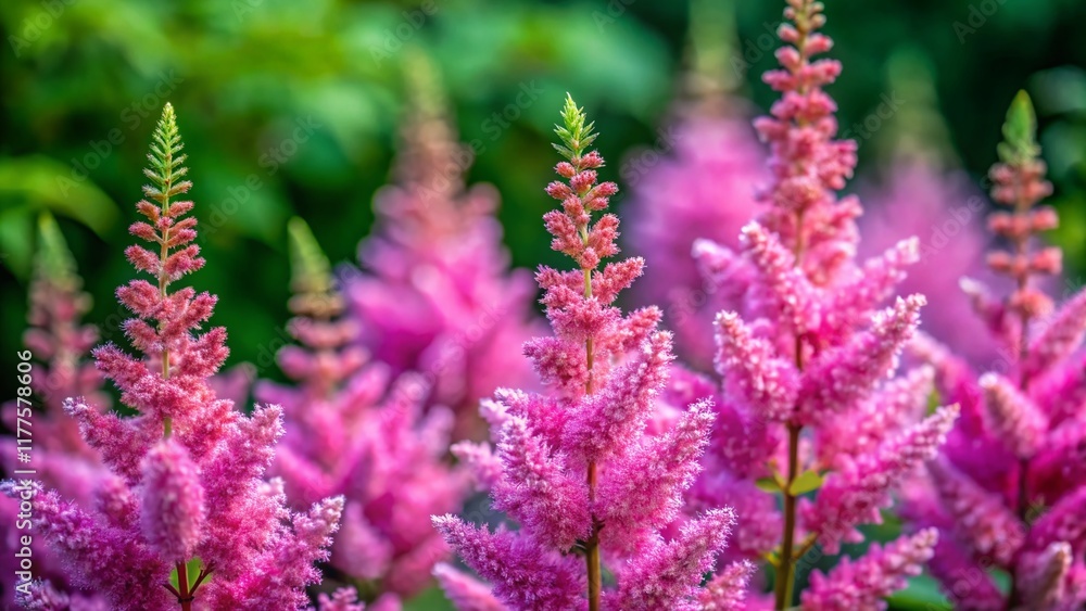 Obraz premium Minimalist Pink Astilbe Flowers and Lush Green Foliage