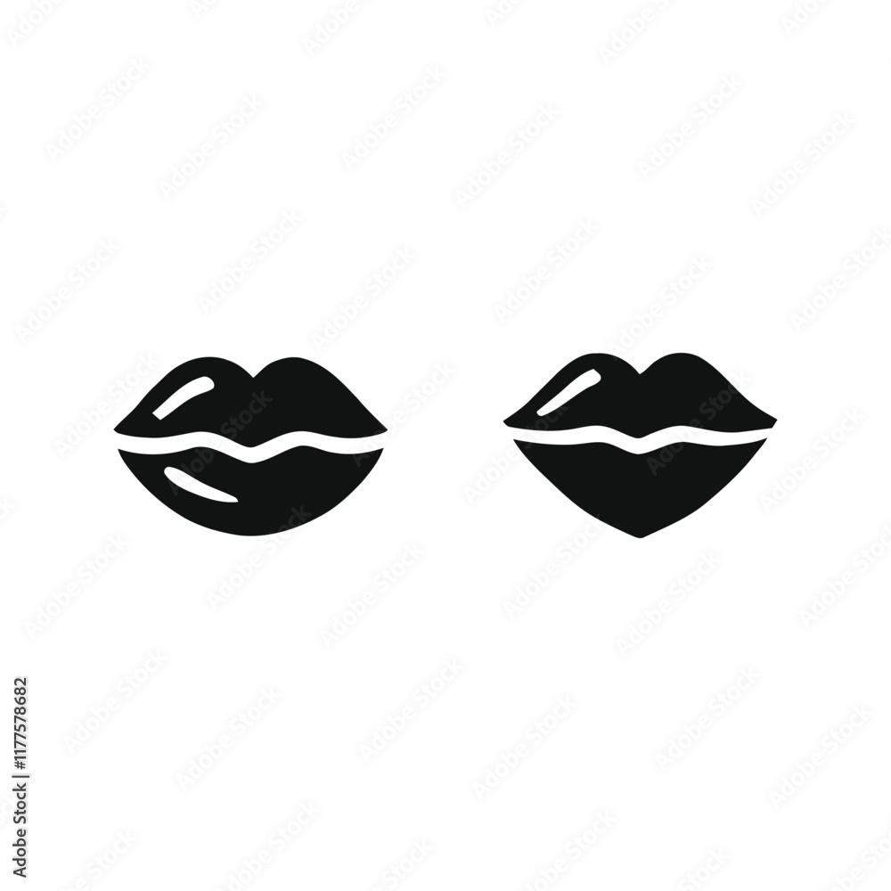 Simple black and white illustration of two lips.