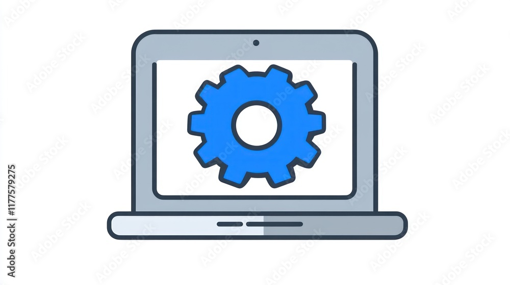 Laptop Screen Displaying a Gear: Settings, Configuration, and Technical Support Laptop Screen Displaying a Gear: Settings, Configuration, and Technical Support